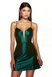 Dark Green Corset Satin Short Graduation Dress