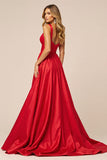 Red A Line Spaghetti Straps Prom Dress With Slit