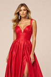 Red A Line Spaghetti Straps Prom Dress With Slit