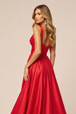 Red A Line Spaghetti Straps Prom Dress With Slit