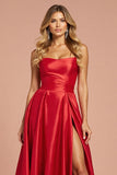 A Line Strapless Long Prom Dress With Slit