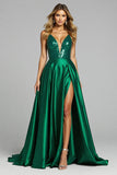 A Line Sequined V Neck Long Prom Dress With Slit