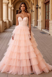 Blush A Line Tulle Prom Dress with Ruffles