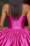 Fuchsia Strapless A Line Graduation Dress With 3D Flowers