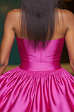 Fuchsia Strapless A Line Graduation Dress With 3D Flowers