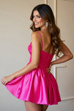 Fuchsia One Shoulder Ruched A Line Graduation Dress With 3D Flowers