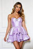 Lilac Strapless Tiered A Line Graduation Dress with Rhinestone