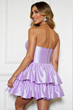 Lilac Strapless Tiered A Line Graduation Dress with Rhinestone