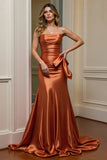 Strapless Orange Satin Prom Dress