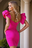 Fuchsia Bodycon V Neck Ruched Graduation Dress