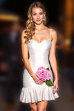 White Bodycon Short Graduation Dress with Ruffles