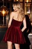 A Line Burgundy Strapless Velvet Short Graduation Dress