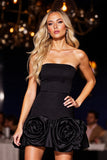 Black A Line Strapless Mini Graduation Dress With 3D Flowers