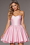 A Line Strapless Pink Satin Graduation Dress With Bow