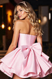 A Line Strapless Pink Satin Graduation Dress With Bow