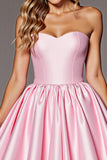 A Line Strapless Pink Satin Graduation Dress With Bow