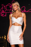 White Sheath Spaghetti Straps Ruched Graduation Dress