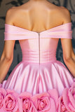 Off The Shoulder Pink A Line Graduation Dress With 3D Flowers