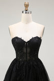 Black A Line Sweetheart Appliqued Sheer Corset Short Graduation Dress