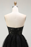 Black A Line Sweetheart Appliqued Sheer Corset Short Graduation Dress