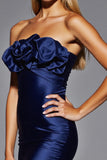 Navy Bodycon Strapless MIni Graduation Dress