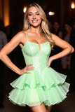 Green Corset A Line Graduation Dress with Beading