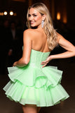 Green Corset A Line Graduation Dress with Beading