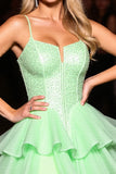 Green Corset A Line Graduation Dress with Beading