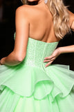 Green Corset A Line Graduation Dress with Beading