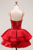 Sparkly Red A-Line Tiered Ruffled Graduation Dress