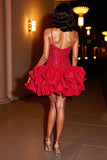 Sparkly Red Tiered Graduation Dress with Ruffles