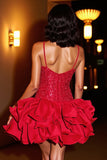 Sparkly Red A-Line Tiered Ruffled Graduation Dress