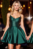 Dark Green Satin A Line Graduation Dress