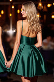 Dark Green Satin A Line Graduation Dress