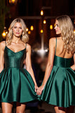 Dark Green Satin A Line Graduation Dress