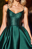 Dark Green Satin A Line Graduation Dress