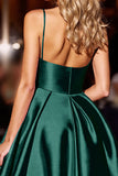 Dark Green Satin A Line Graduation Dress