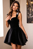 Black A Line Mini Graduation Dress