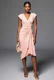 Ruched Pink Sheath Midi Work Dress