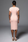 Ruched Pink Sheath Midi Work Dress