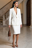 White Notched Lapel Two-piece Sheath Work Dress