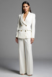 White 2 Piece Notched Lapel Double Breasted Pant Suit