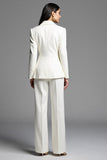 White 2 Piece Notched Lapel Double Breasted Pant Suit