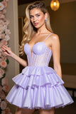 Lavender A Line Corset Satin Graduation Dress with Appliques