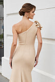 Apricot One Shoulder Mermaid Mother of the Bride Dress with Bow