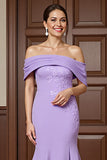 Lilac Mermaid Appliqued Off the Shoulder Mother of the Bride Dress