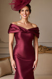 Burgundy Satin Mermaid Off the Shoulder Mother of the Bride Dress