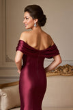 Burgundy Satin Mermaid Off the Shoulder Mother of the Bride Dress