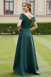 Pine Off the Shoulder Satin A Line Mother of the Bride Dress with Pockets