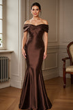 Off the Shoulder Mermaid Satin Brown Mother of the Bride Dress